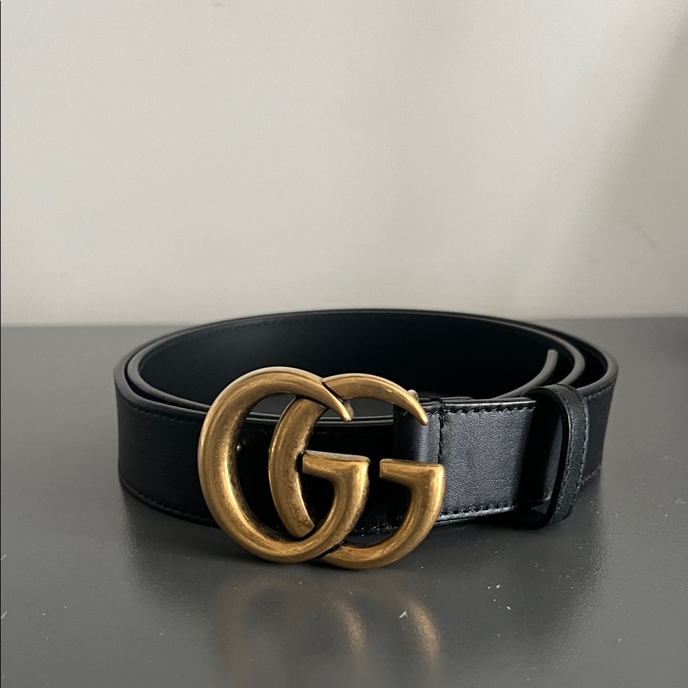 Gucci Marmont Black Belt with Gold GG Buckle
